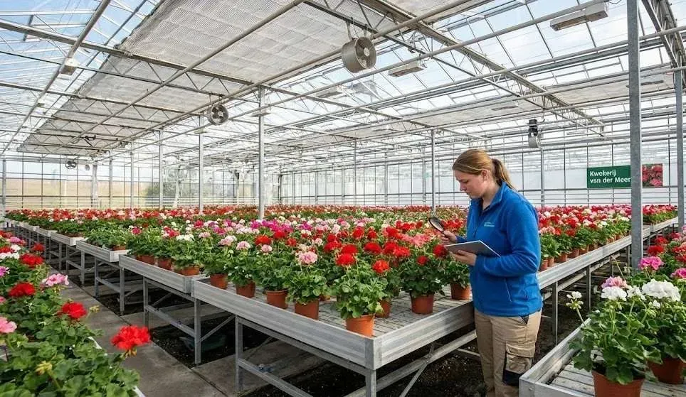 Teler tussen planten in een sierteeltkas
